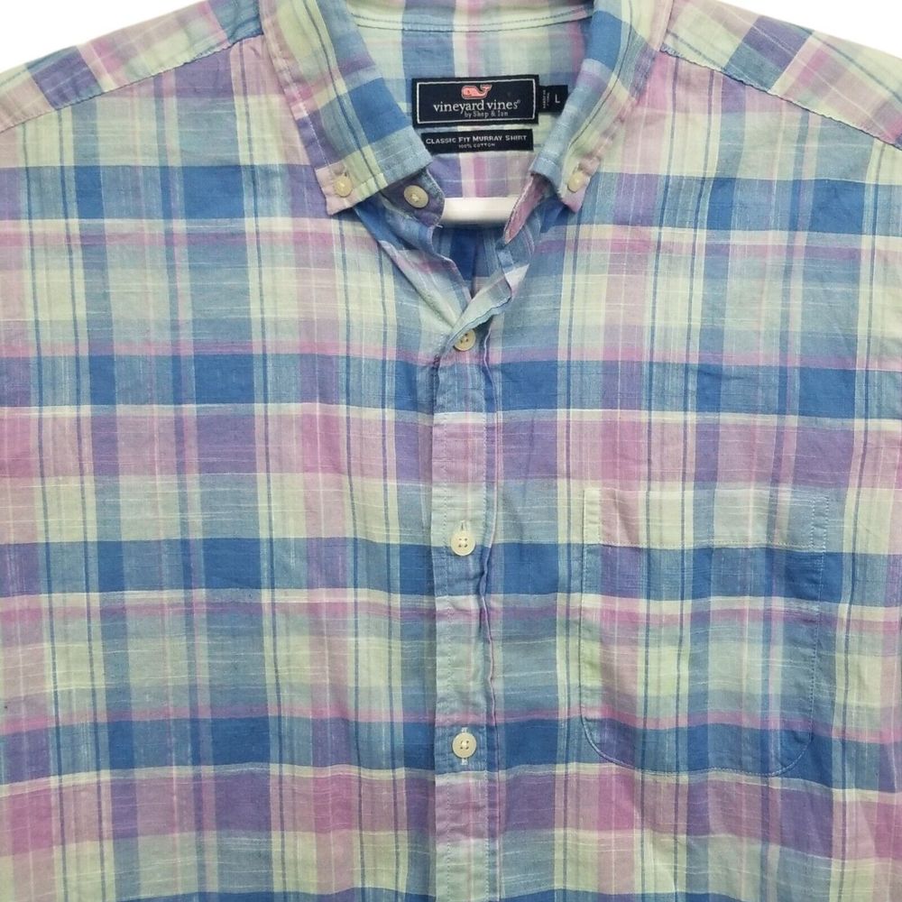 Vineyard Vines Classic Fit Murray Shirt Mens L Short Sleeve Button Down Plaid